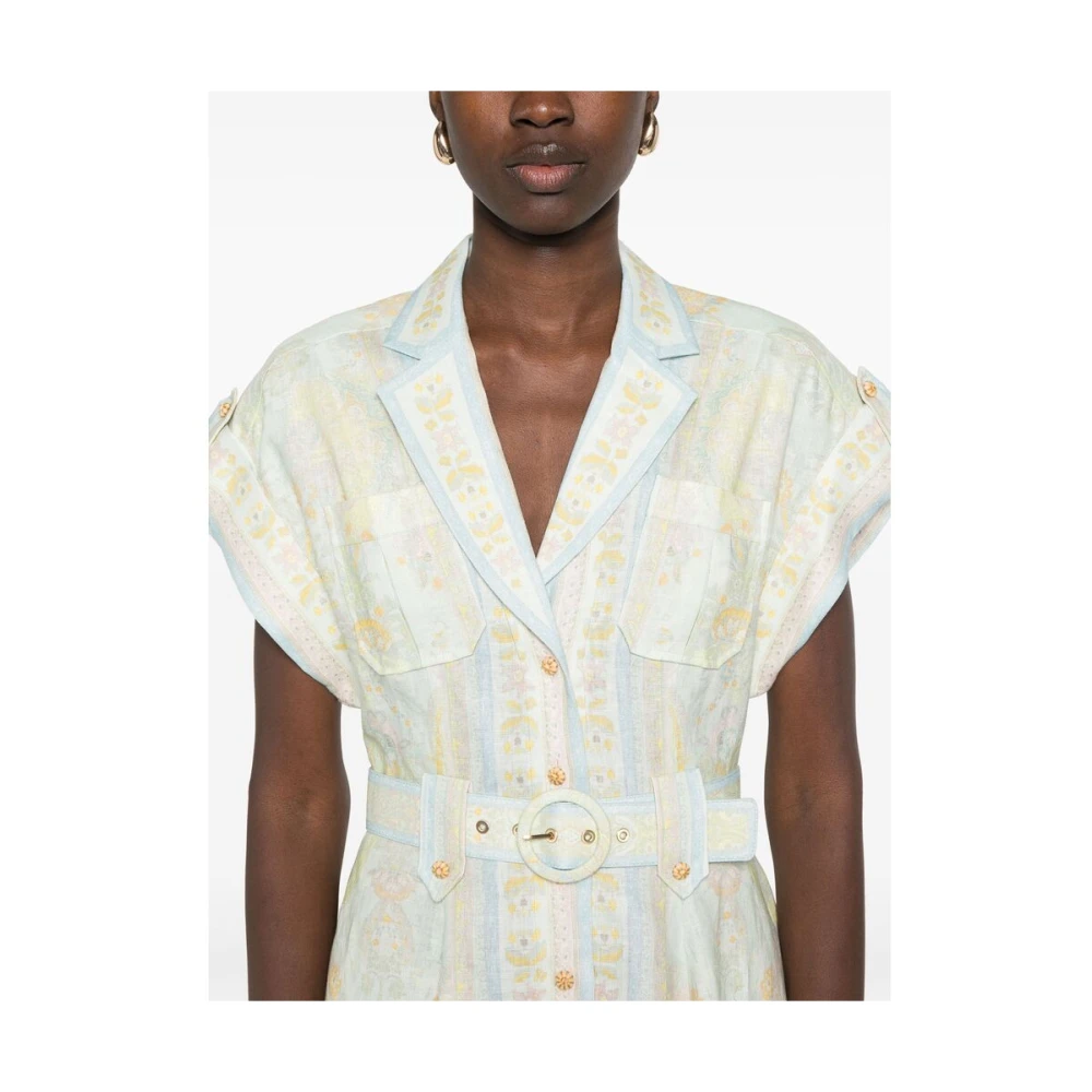 Zimmermann Groene Linnen Grafische Print Jurk Green Dames