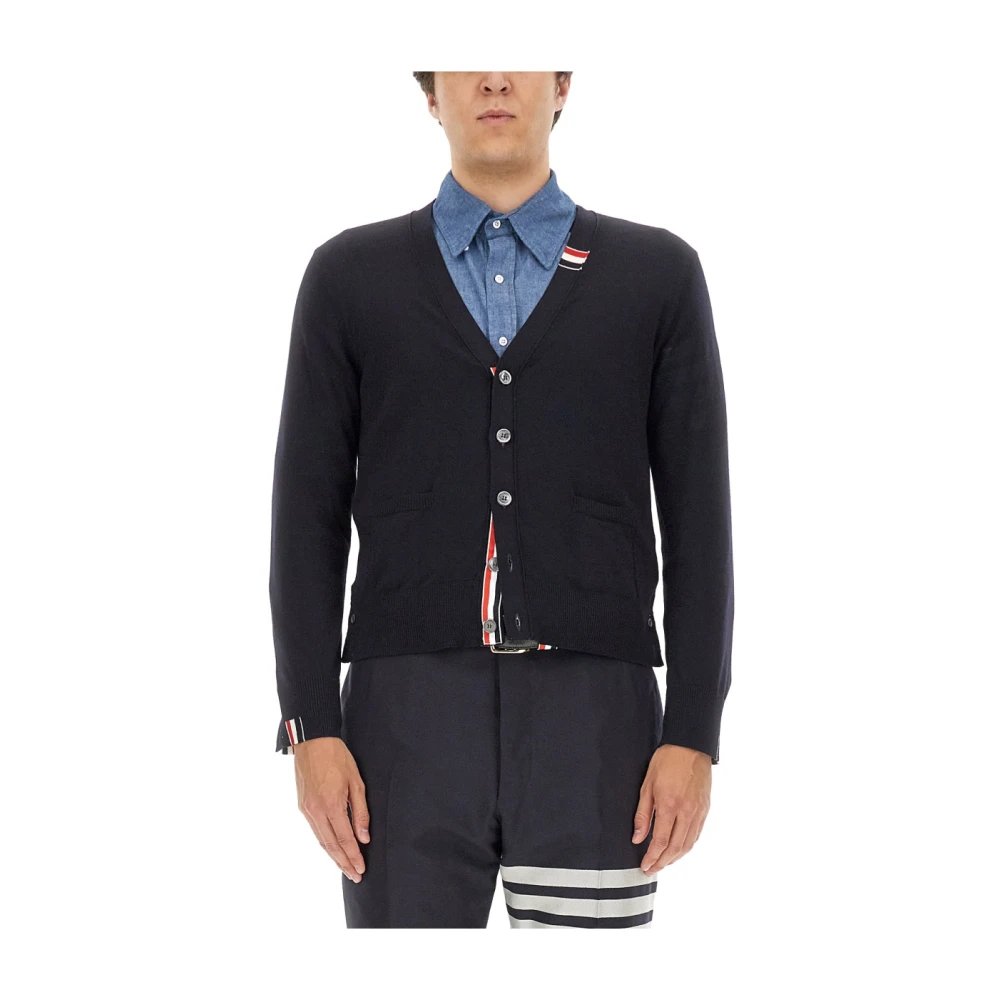 Thom Browne V-hals Wollen Vest voor Mannen Blue Heren