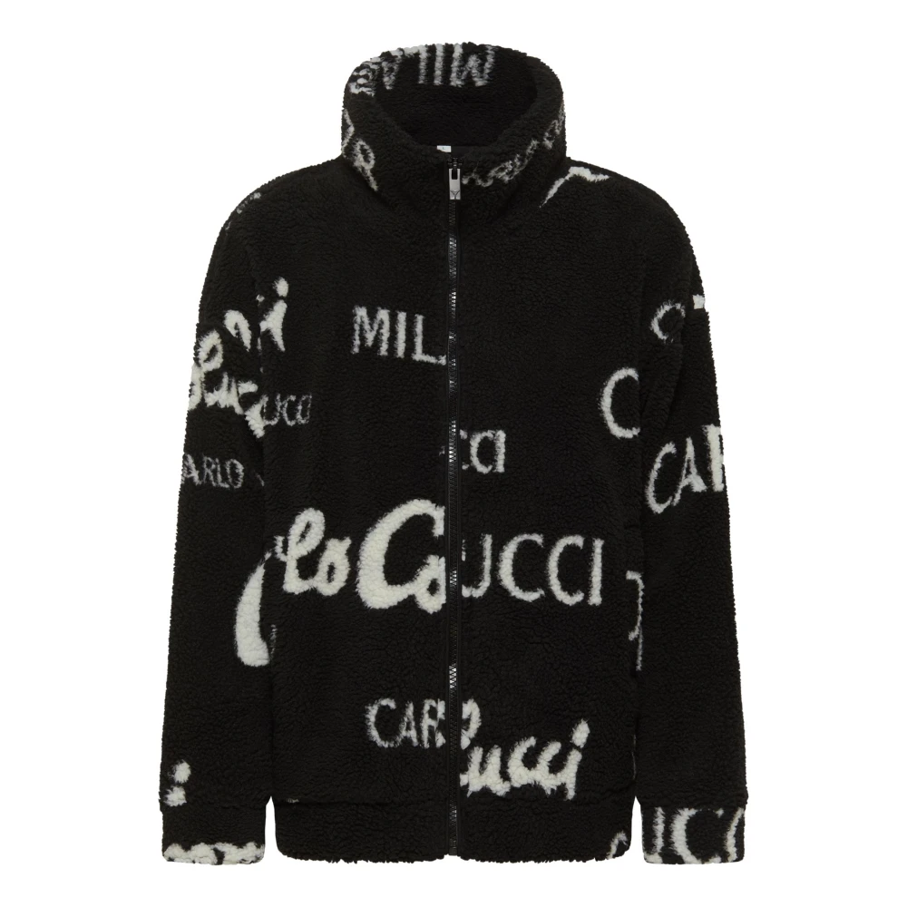 Carlo colucci Teddy Fleece Jack met Merklogo's Black Heren