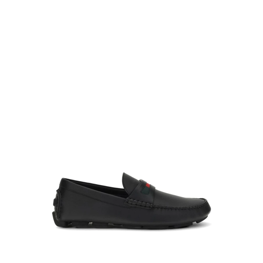 Gucci Men's Black Loafers, 6 Uk, Driver With Web Detail
