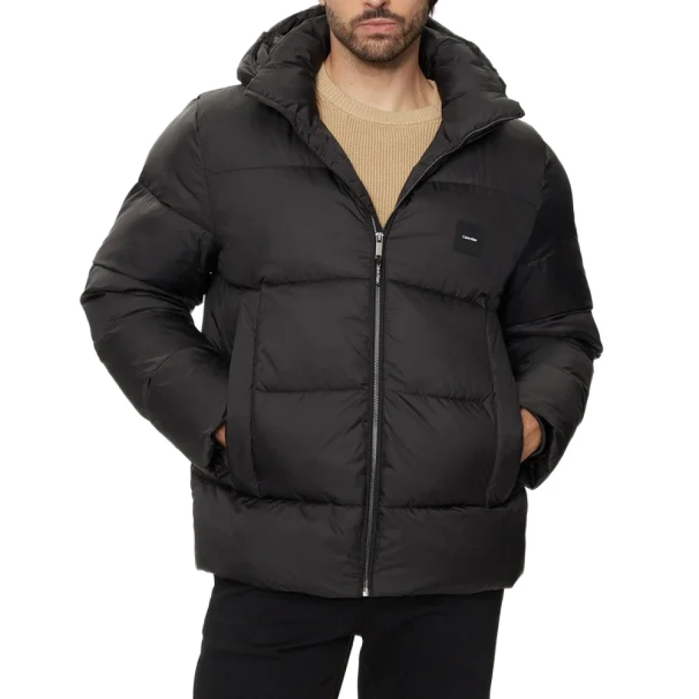 Calvin Klein Men's Black Winter Jackets, S, Hooded Quilt Puffer
