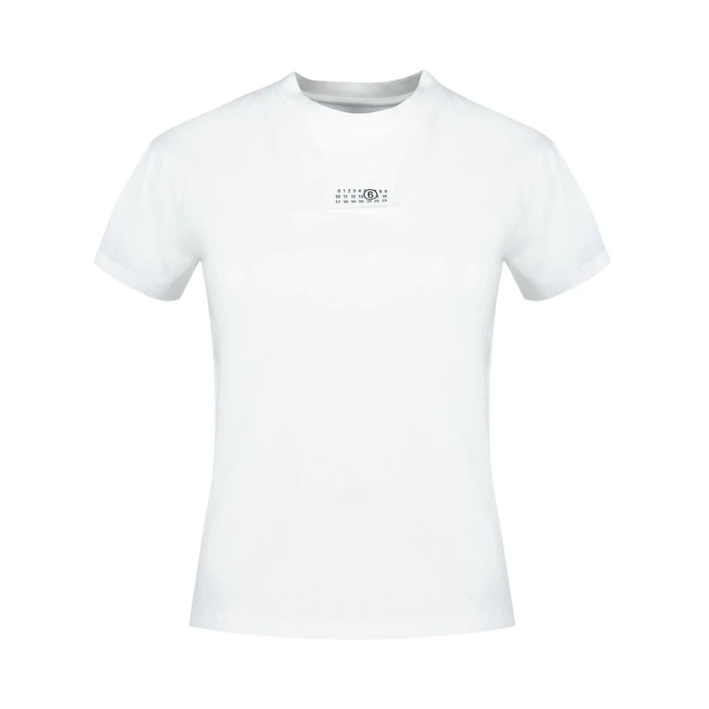 Mm6 Maison Margiela Women's White T-Shirts, M, Numeric Cotton Jersey T-Shirt