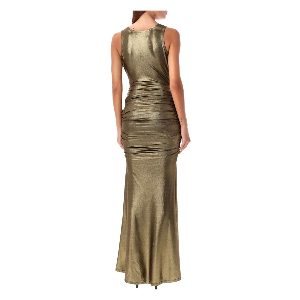 Vivienne Westwood Gouden Metallic Mouwloze Cowl Neck Jurk Yellow Dames