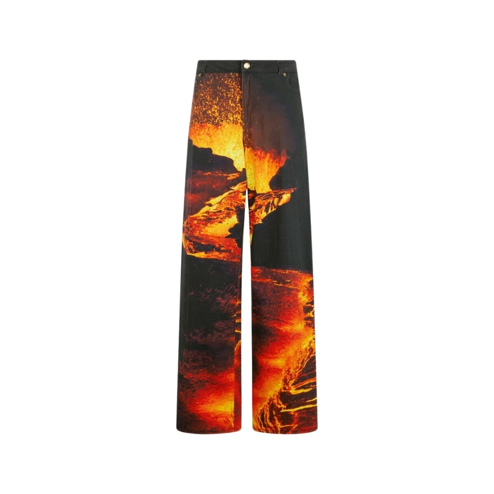 Roberto Cavalli Multicolor Wide Jeans, Female, Xs, Stretch Denim Jeans With Lava Print