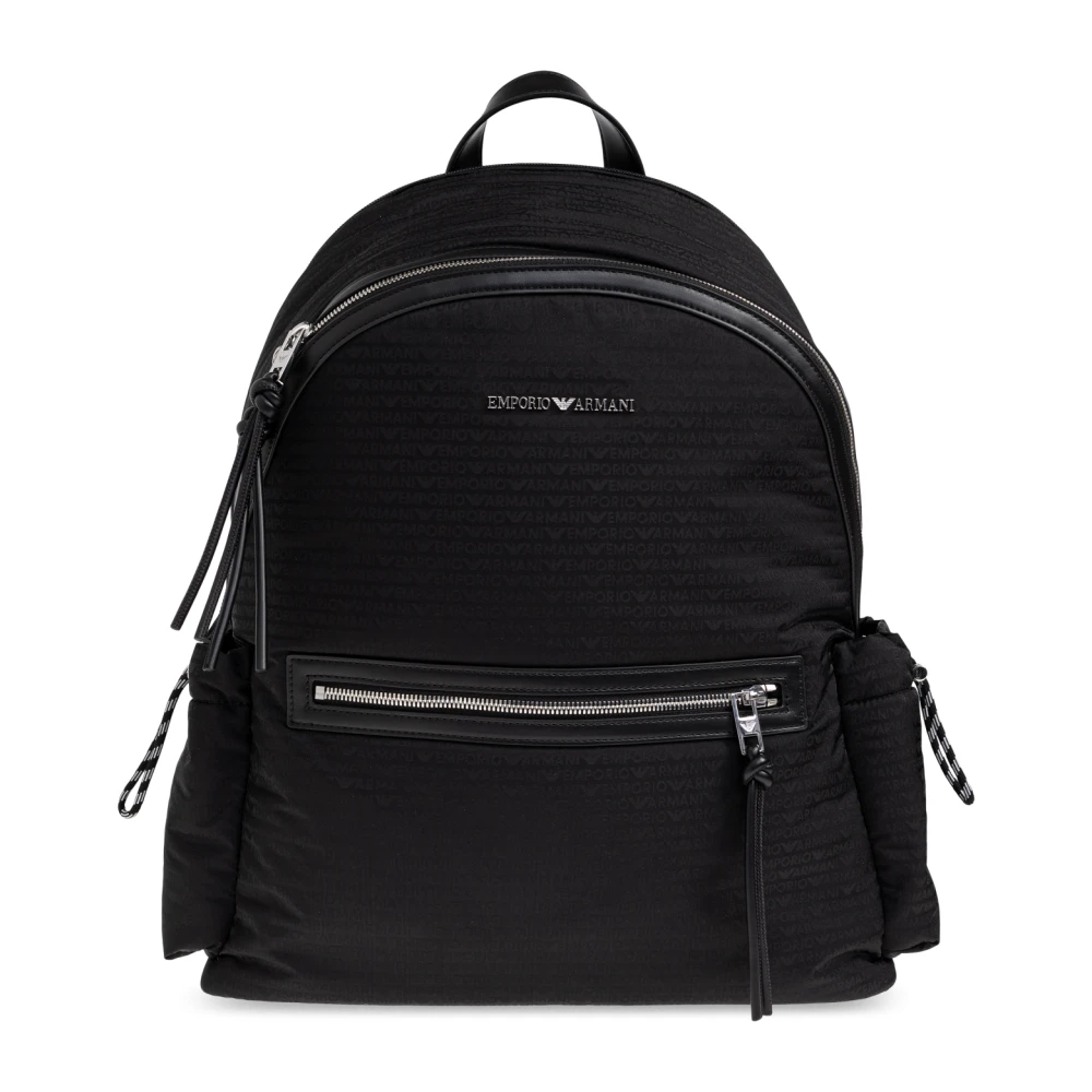 Emporio Armani Mannelijk Zwart Tassen Heren, One Size, Nylon, Nylon Rugzak Met Monogramletters