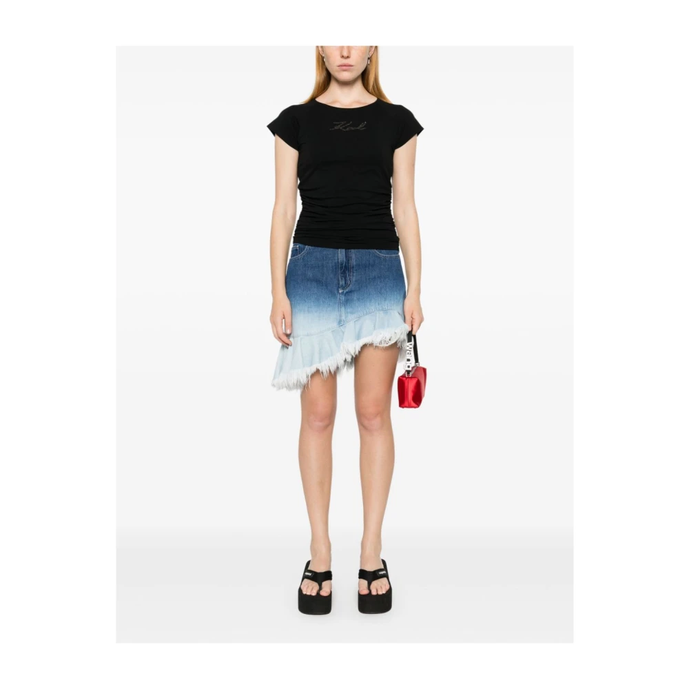 Karl Lagerfeld Zwarte Monogram Strass T-shirt Black Dames