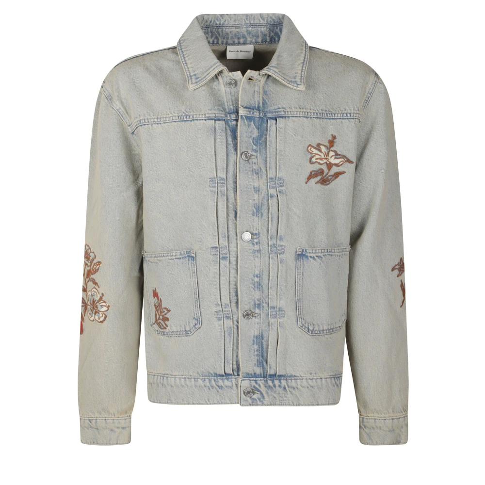 Drole De Monsieur Men's Blue Veste Denim Brodée Fleurs - Denim Jackets - S - Jackets