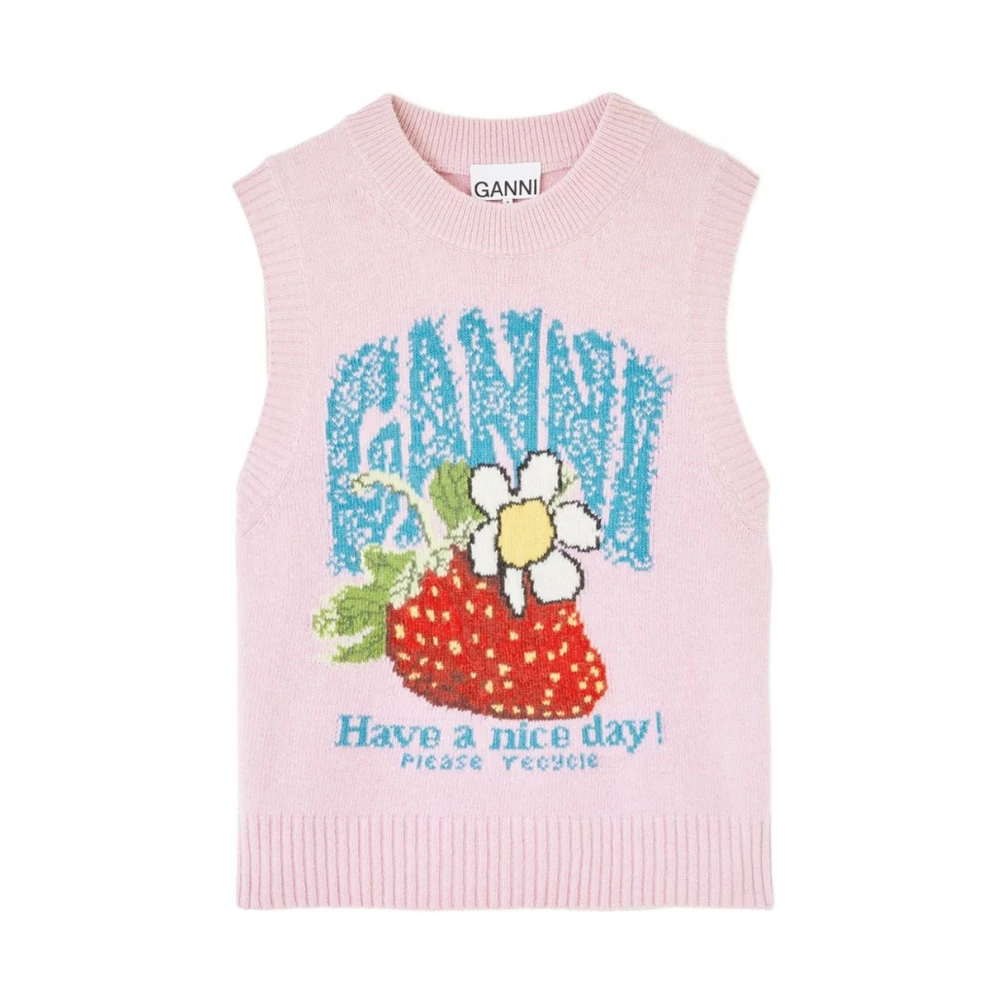 Ganni Vrouw Roze Tops Dames, M, Mouwloze Top