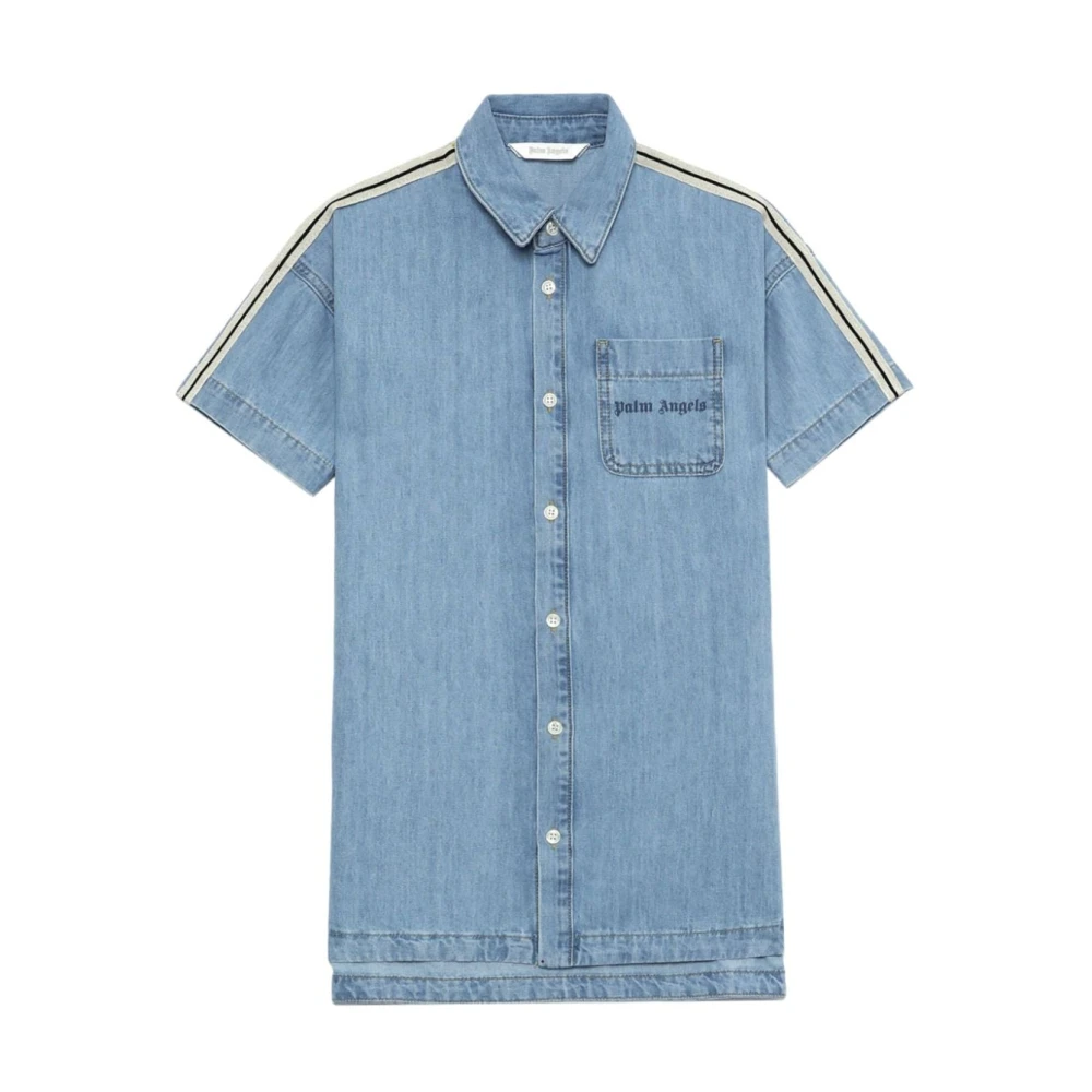 Palm Angels Blå Chambray Kortärmad Klänning Blue, Flicka