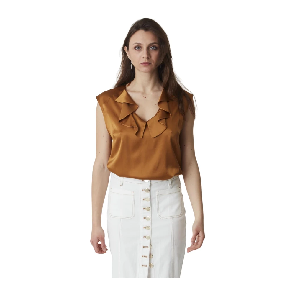 pinko Luxe Satin Stretch Top Brown Dames