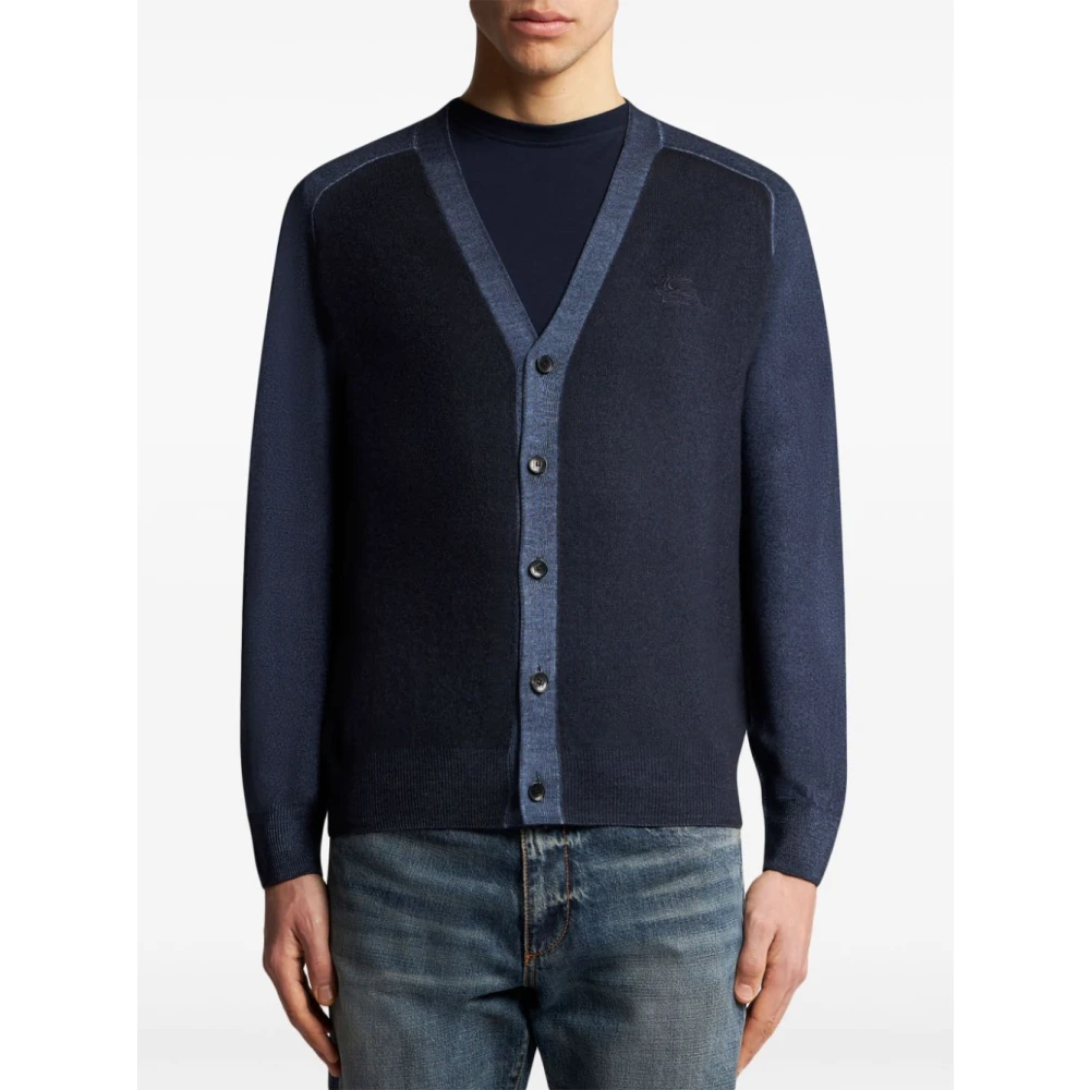 ETRO Blauwe Trim Cardigan Blue Heren
