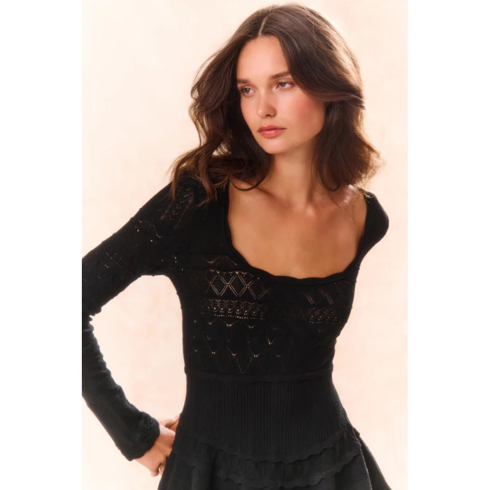 Loveshackfancy Lavendel Gebreide Pointelle Mini Jurk Black Dames