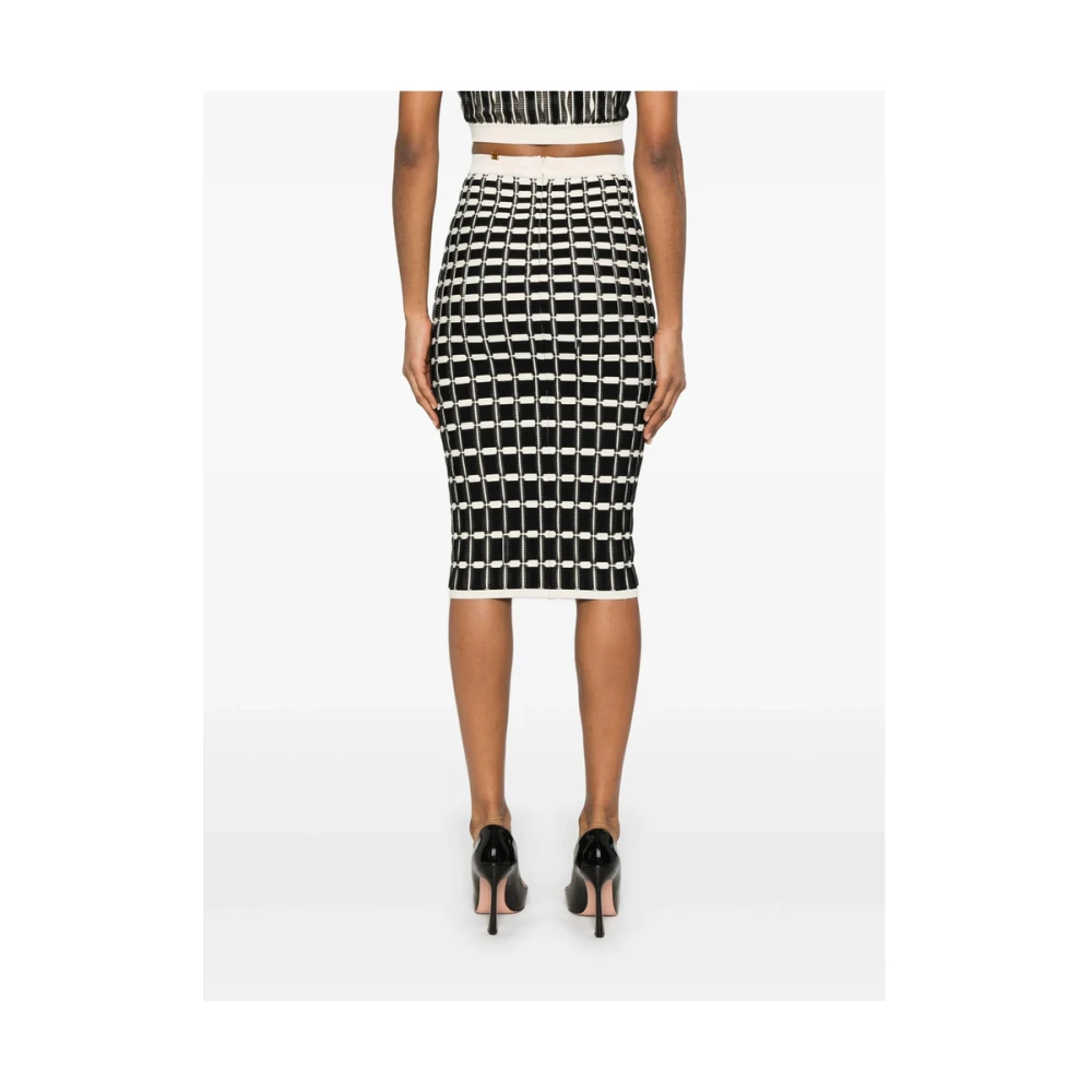 Elisabetta Franchi Gestreepte elastische taille potloodrok Black Dames