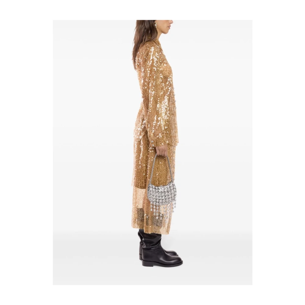 Paco Rabanne Bruine Paillet Mesh Midi Rok Yellow Dames