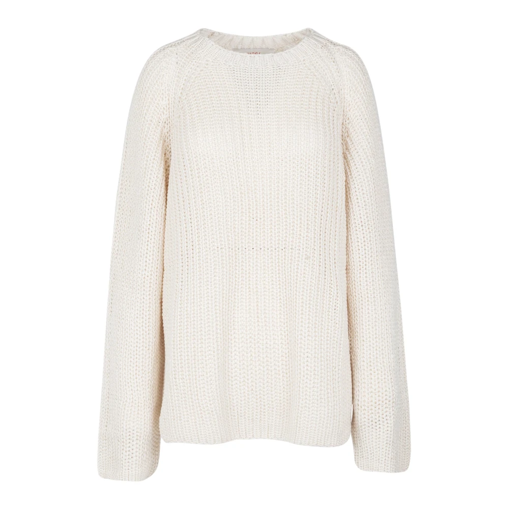Jucca Katoenen gebreide trui met ronde hals en raglanmouwen White Dames