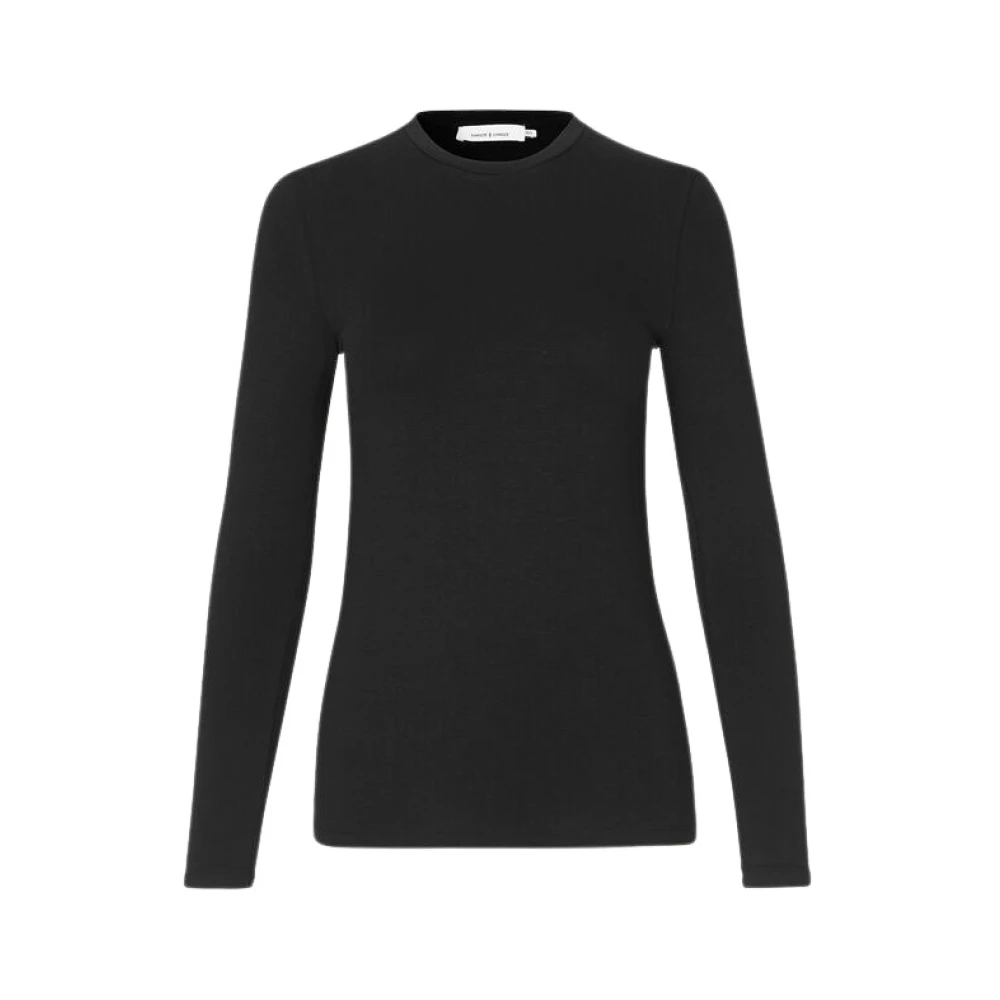 Samsøe Lange mouw ronde hals T-shirt Black Dames