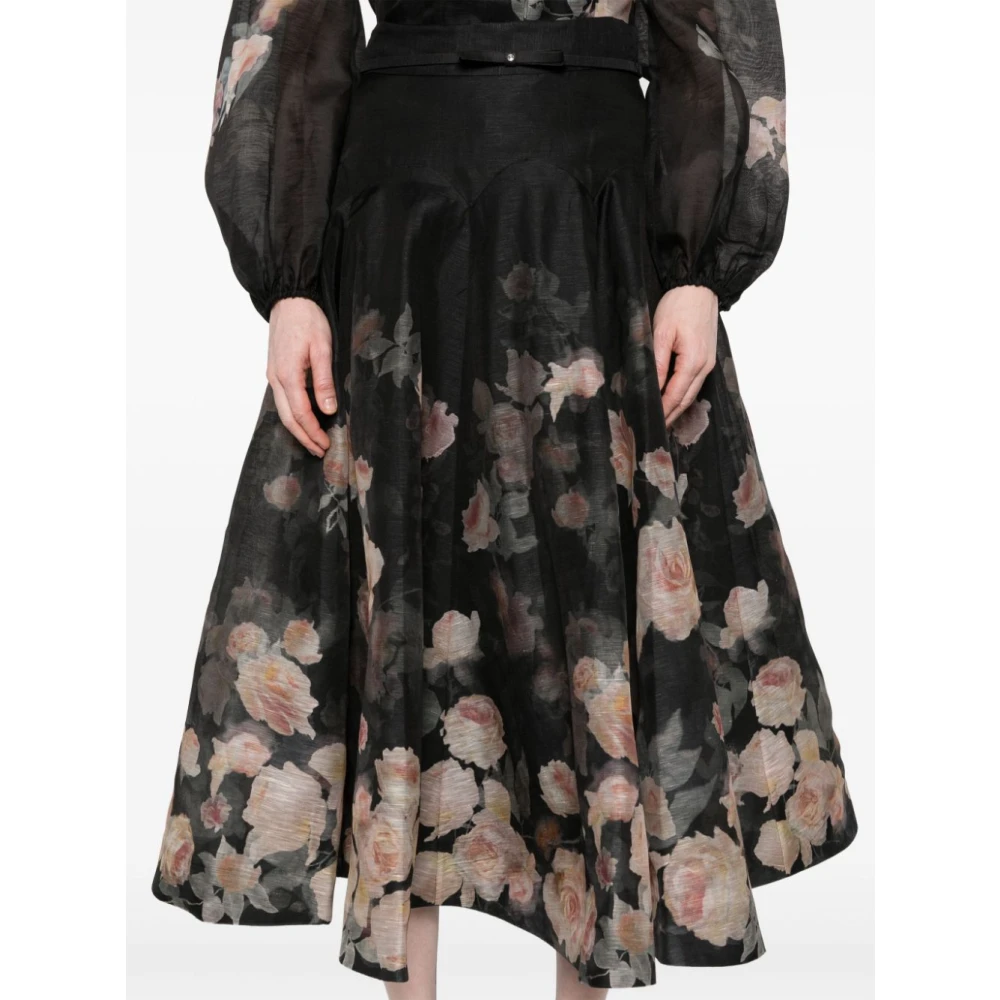 Zimmermann Zwarte Crush Midi Rok met Bloemenprint Black Dames
