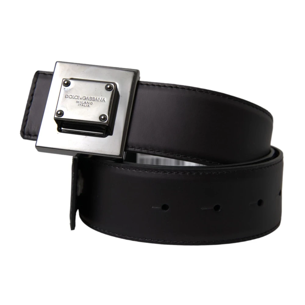 Dolce & Gabbana Zwarte Leren Riem met Vierkante Gesp Black Dames