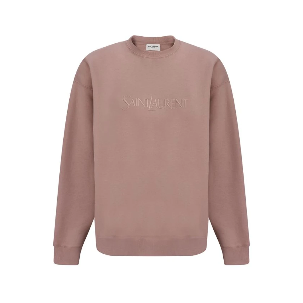 Saint Laurent Zachte Katoenen Sweatshirt Monochroom Patroon Pink Dames