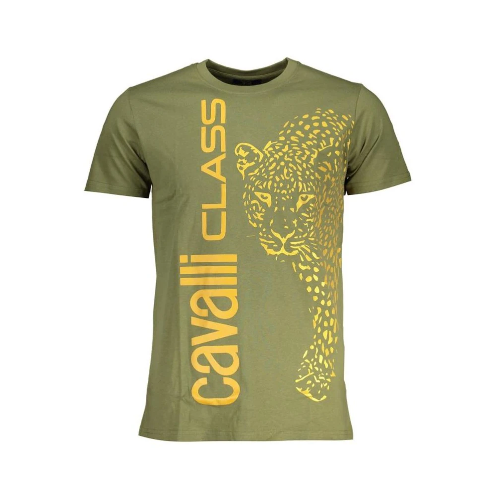 Cavalli Class Men's Green Leopard Print Crew Neck T-Shirt - T-Shirts - Xl- Tops