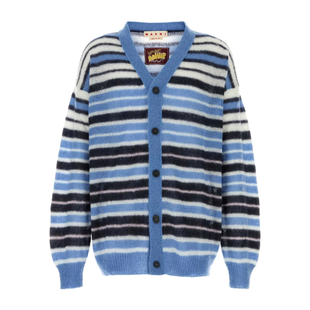 Marni Herr Multicolor Stickade Tröjor L, Nylon, Broderad Kofta I Mohairblandning