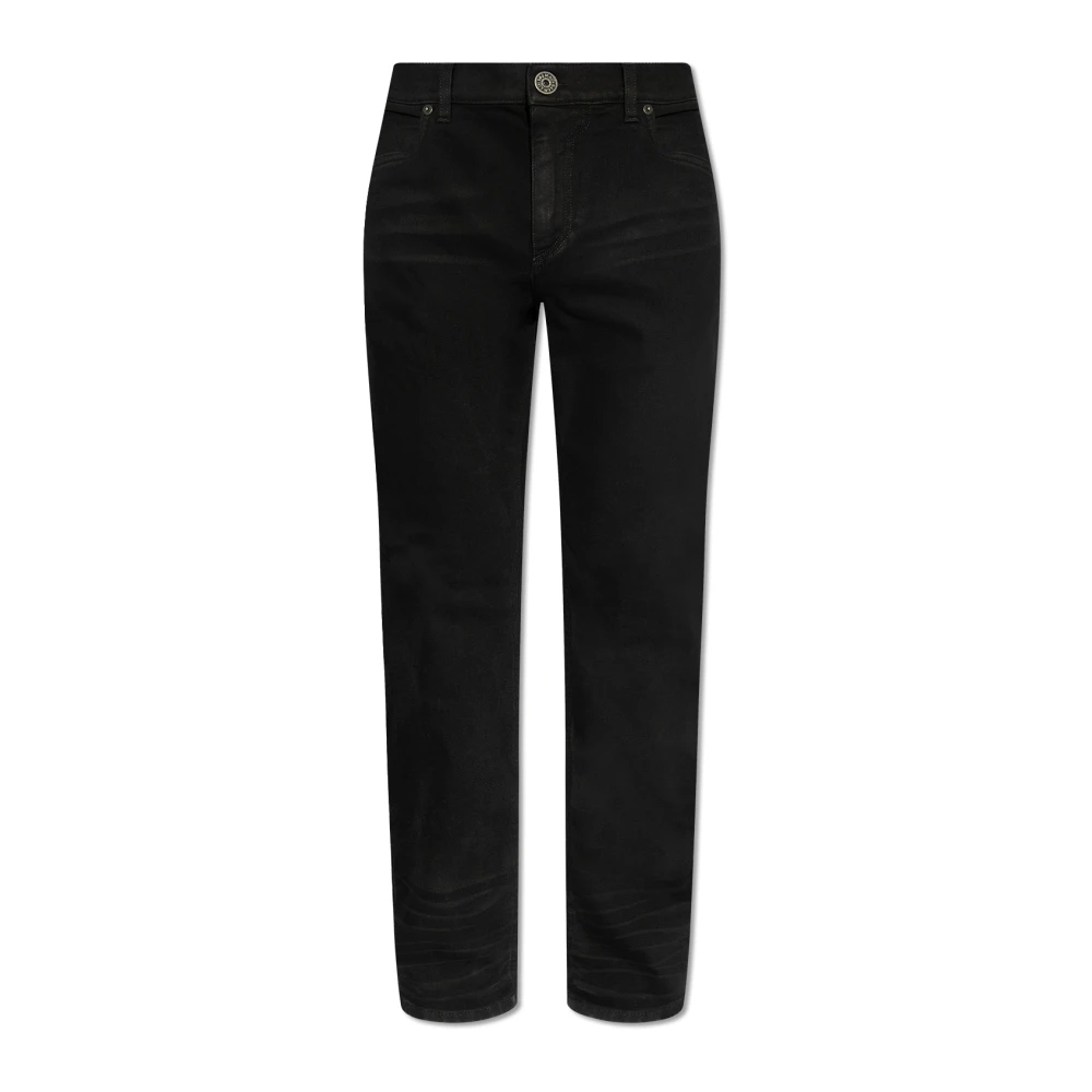 Balmain Zwarte Jeans met Verborgen Sluiting en Western Stiksels Black Heren