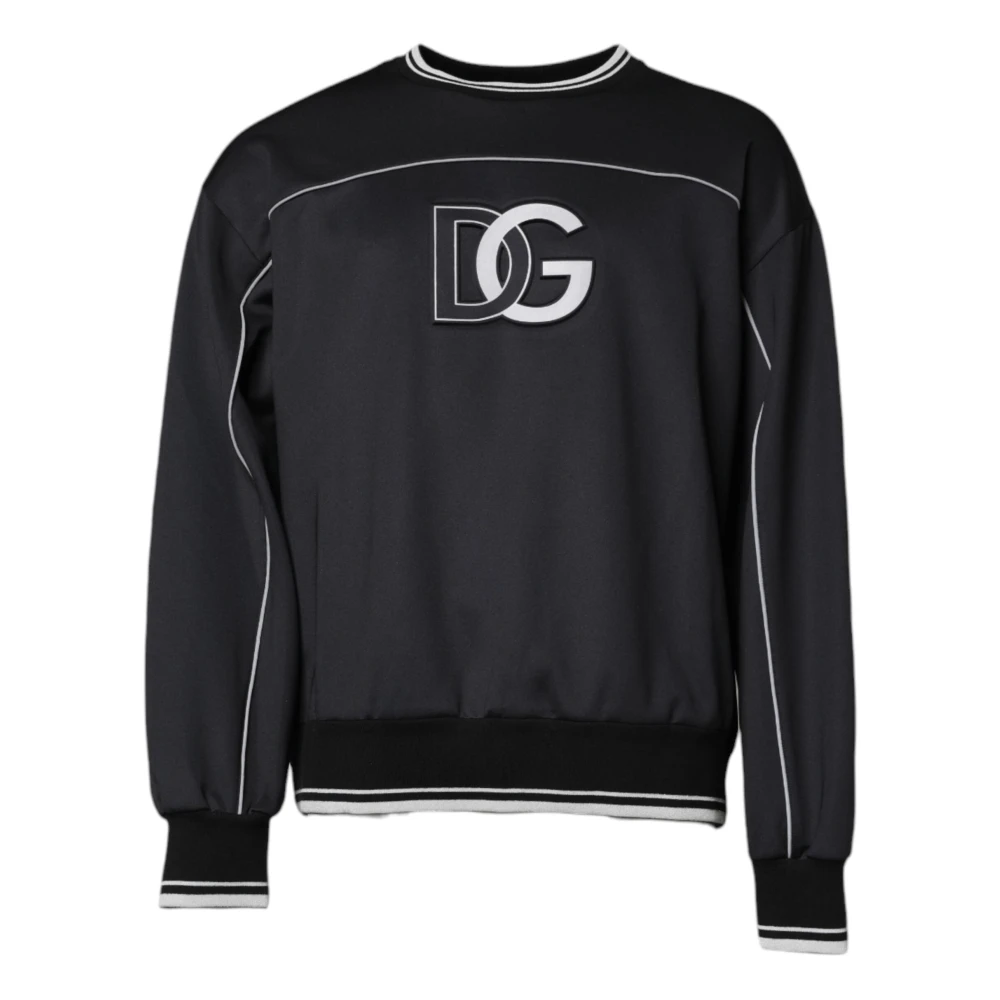 Dolce & Gabbana Men's Black Sweatshirts, 2XL, Logo Crew Neck Jumper
