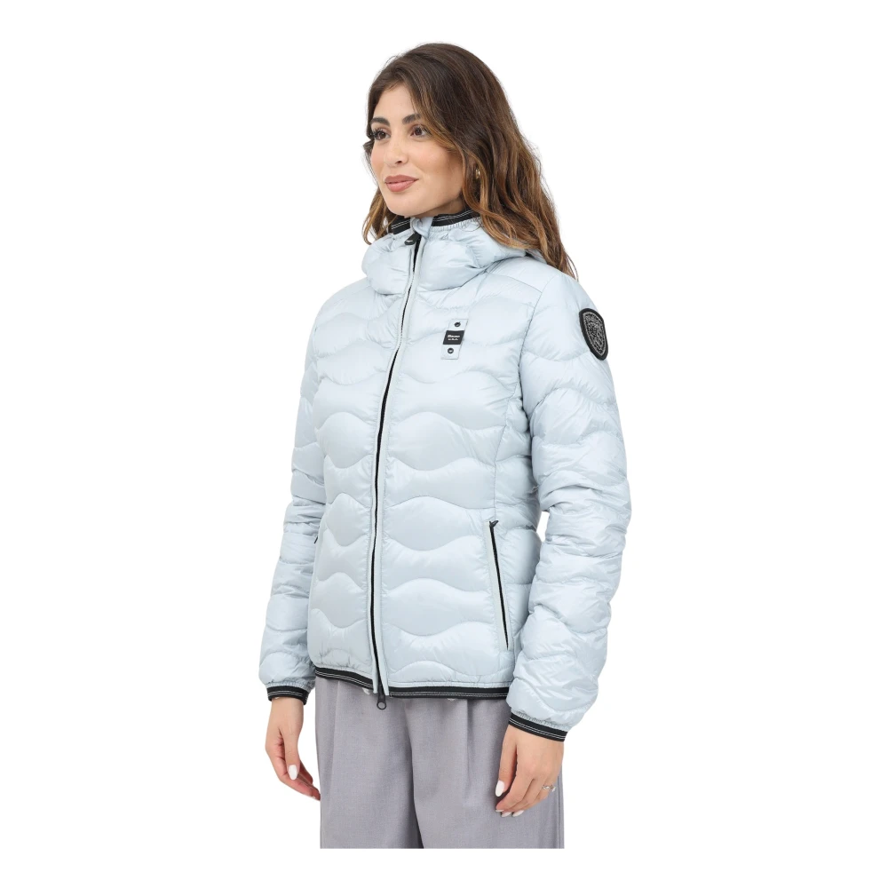 Blauer Blauwe Gewatteerde Jas met Horizontale Golven Blue Dames
