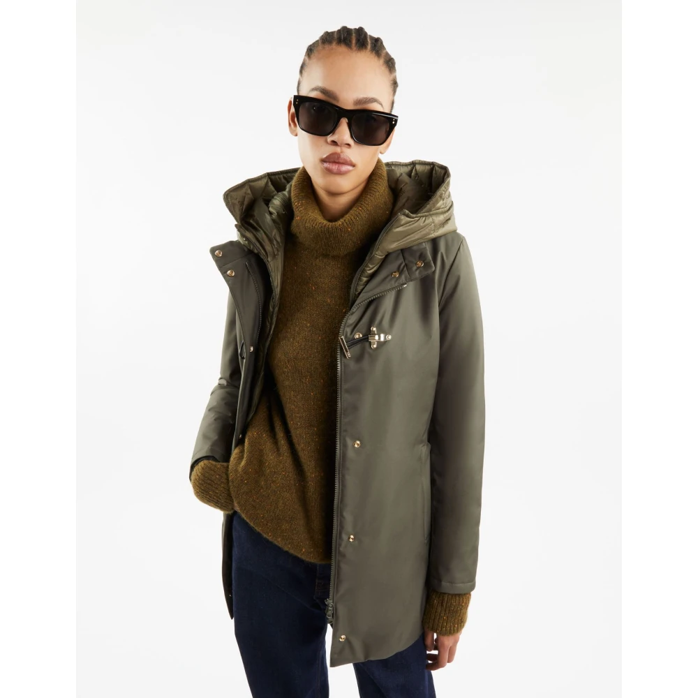Fay Gabardine Toggle Coat Green Dames