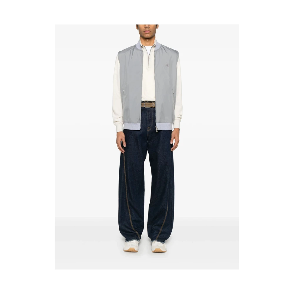 BRUNELLO CUCINELLI Lichtgrijs Mouwloos Baseball Kraag Vest Gray Heren