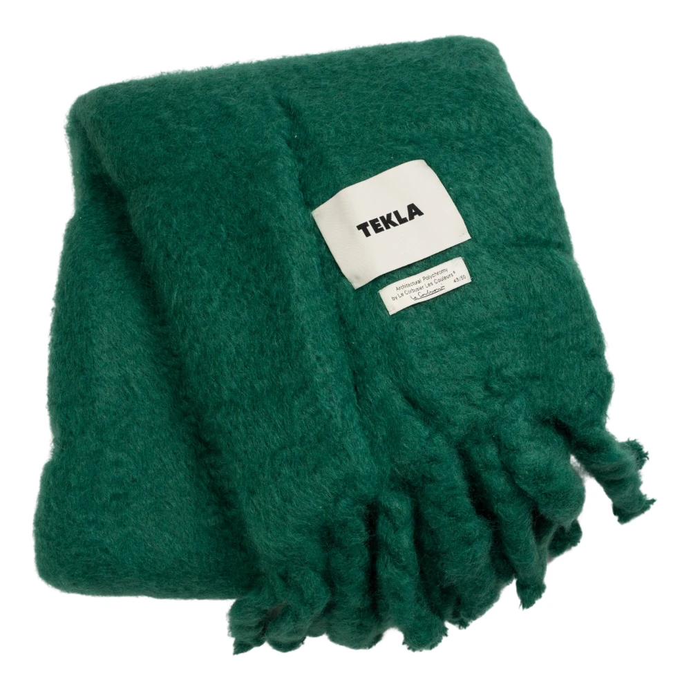 Tekla Zachte Mohair Deken met Handgemaakte Kwastjes Green Unisex