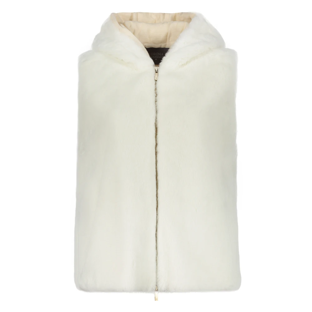 Lorena Antoniazzi Gevoerde nepbont vest met capuchon White Dames