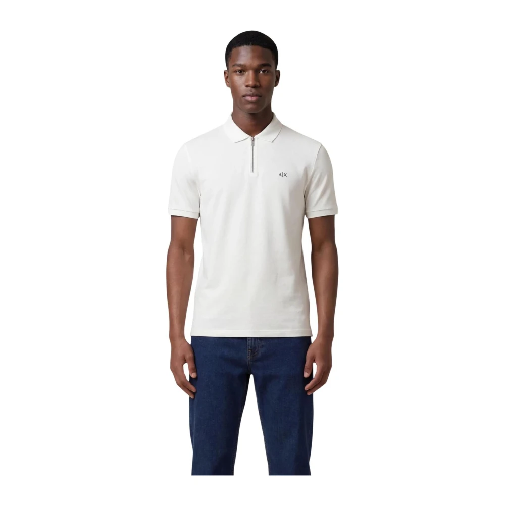 Armani Exchange Men's White Short Sleeve Polo With Zip Fastening