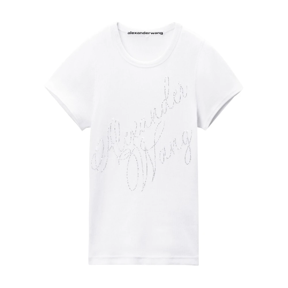 alexander wang Cursive Logo Fitted Tee Wit White Dames