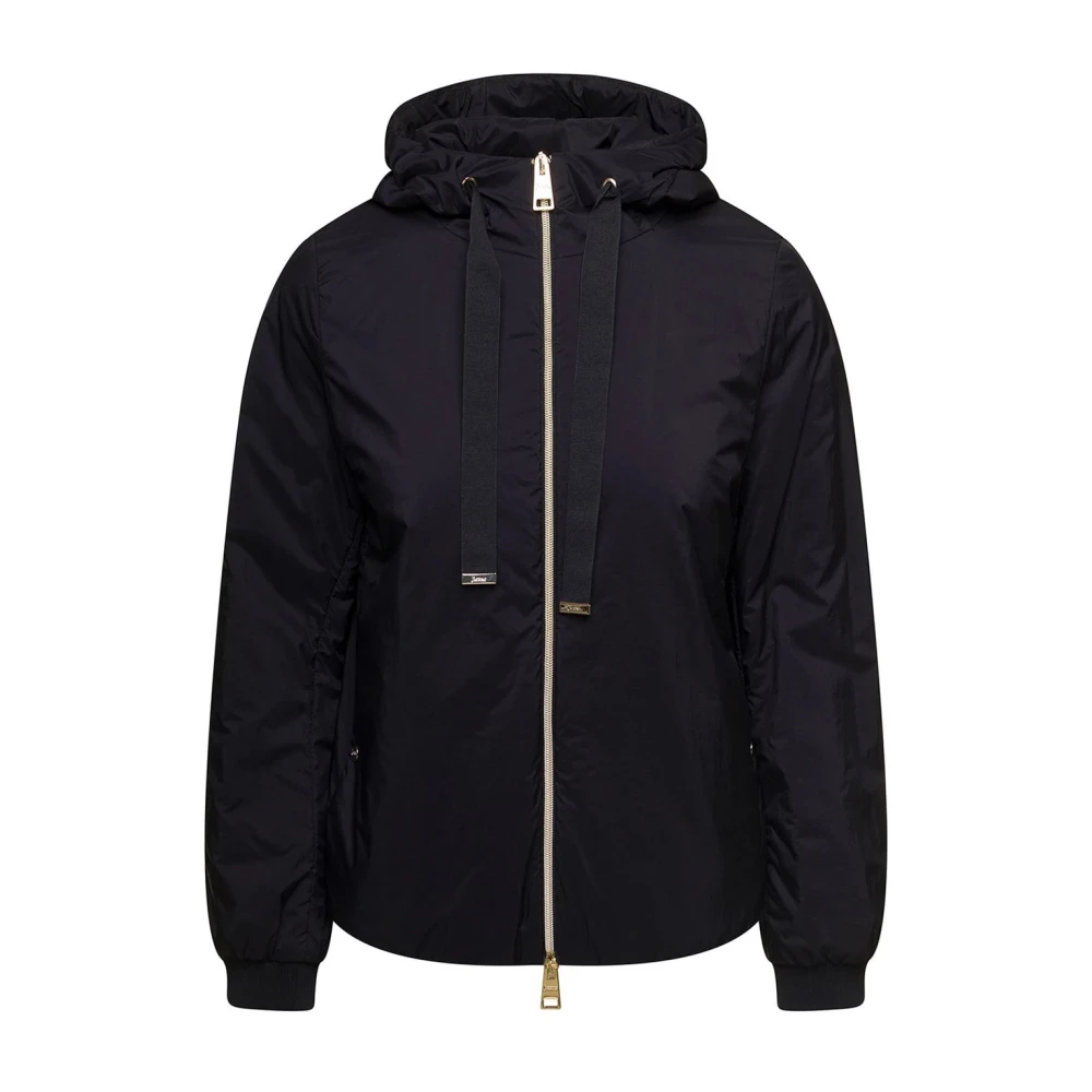 Herno Women's Black Bomber Jackets, L, Matt Hooded Bomber Jacket
