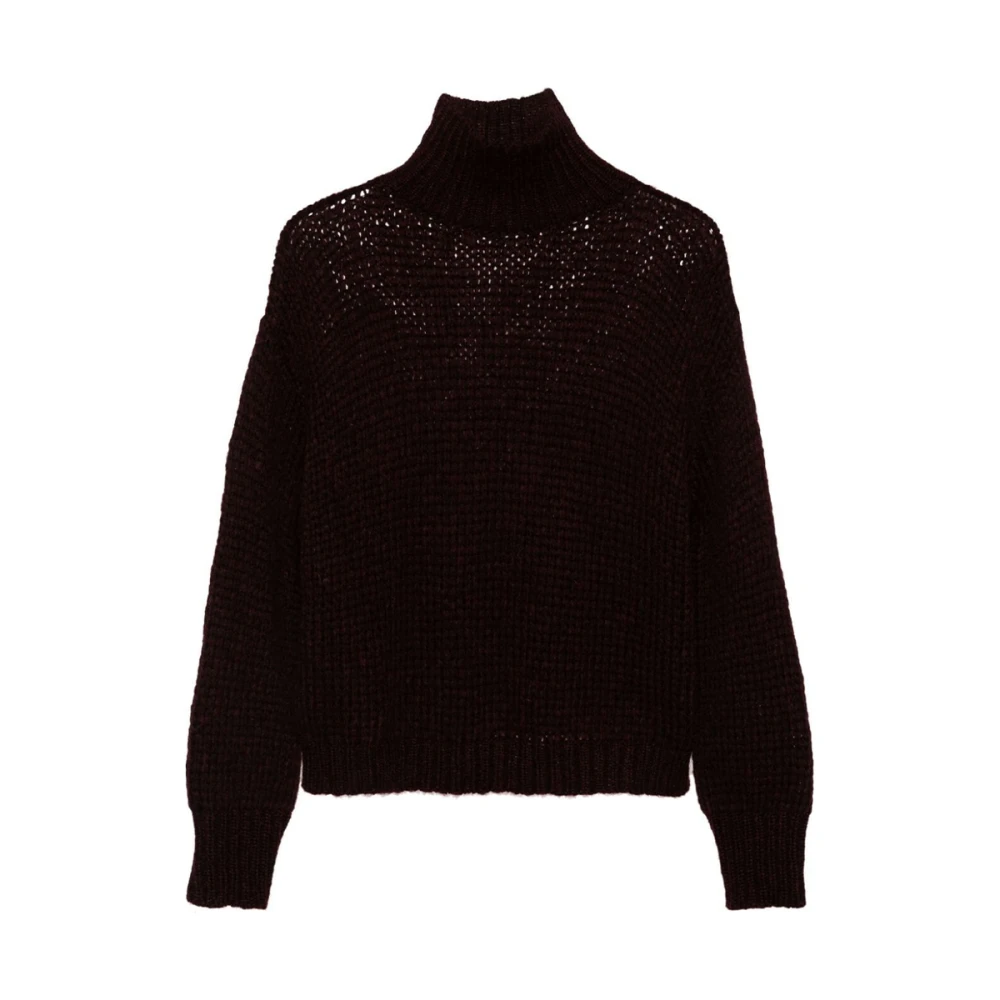 Roberto Collina Chunky Gebreide Mock Neck Sweater Brown Dames