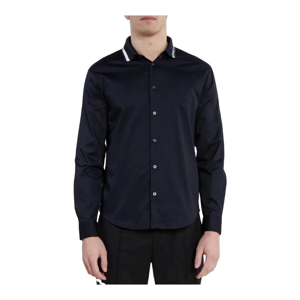 Armani Exchange Blauw Katoenen Overhemd Rechte Snit Blue Heren