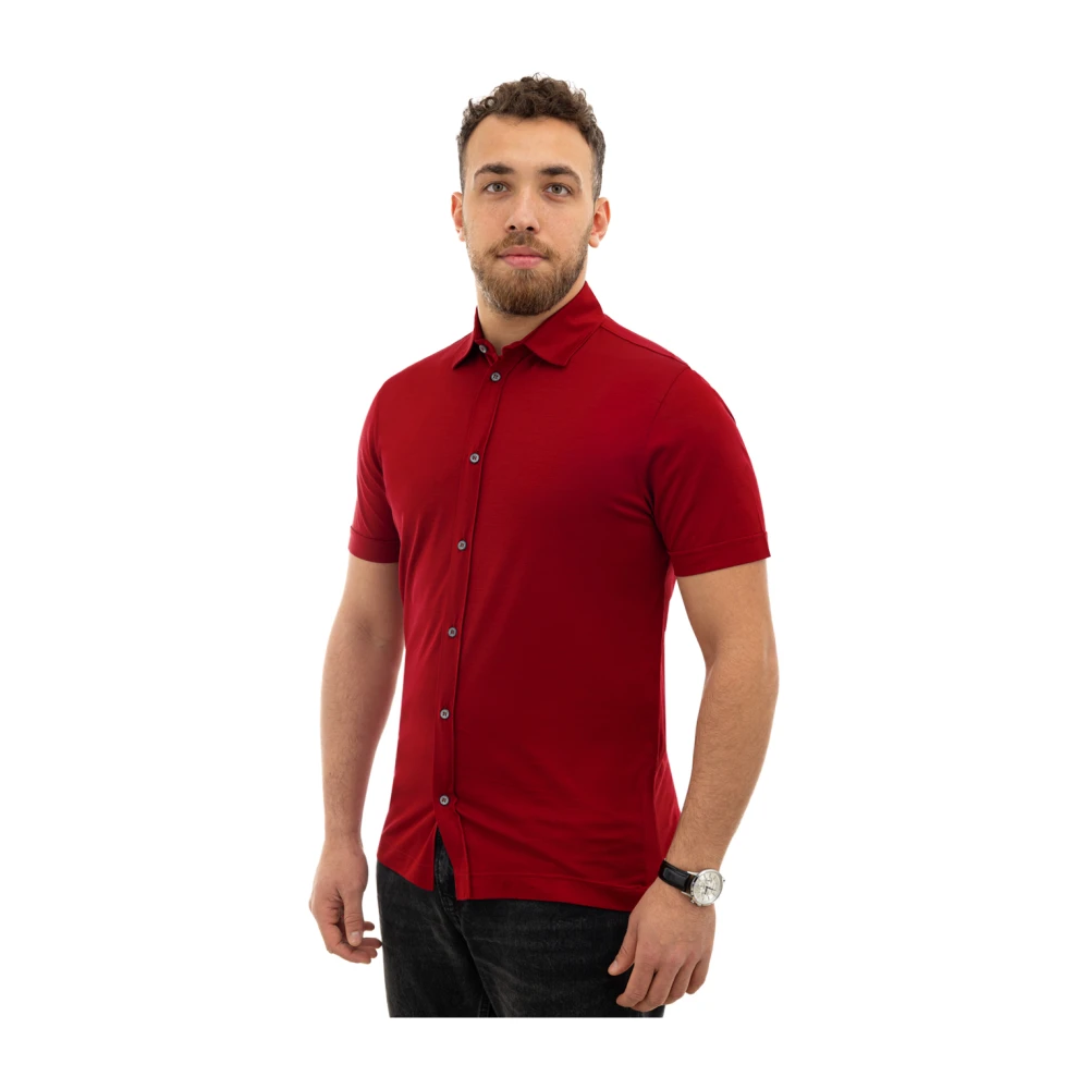 Canali Rode korte mouw katoenen overhemd Red Heren