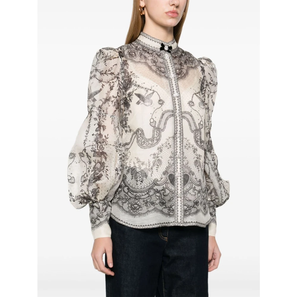 Zimmermann Kristalversierd Grafisch Print Shirt Beige Dames