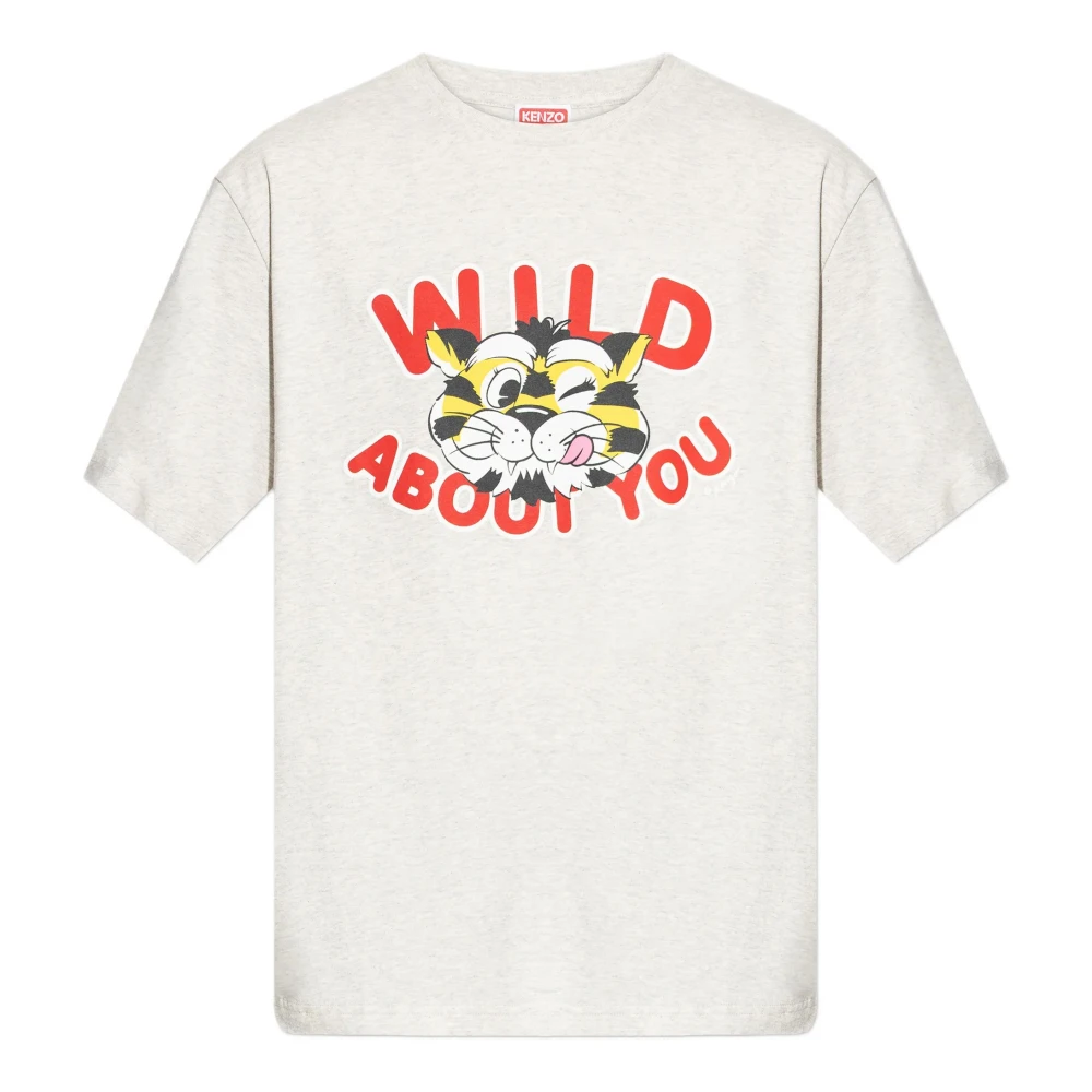 Kenzo Gray T-Shirts, Male, Xl, Wild Tiger T-Shirt