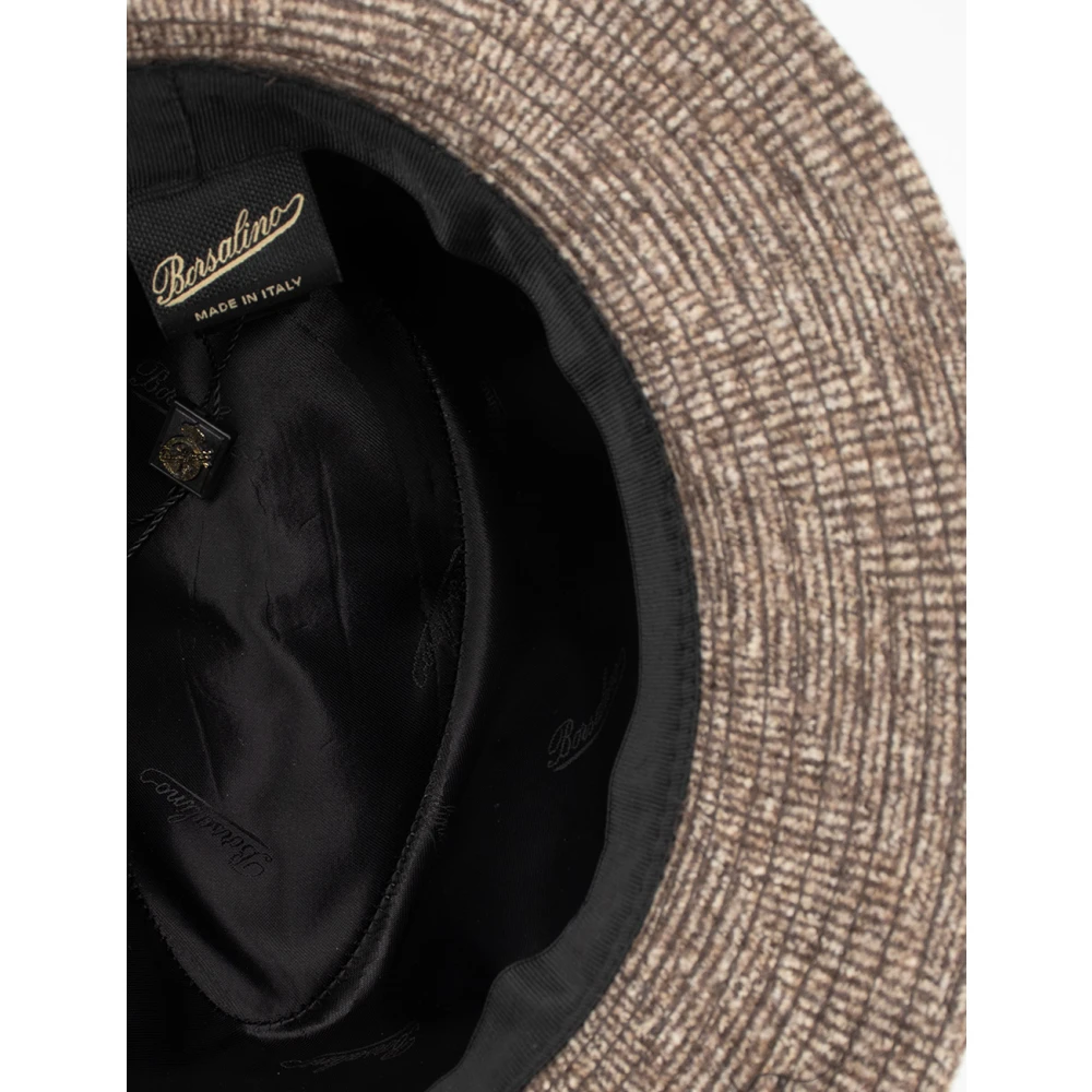 Borsalino Elegant Herringbone Fedora Hat Brown Heren