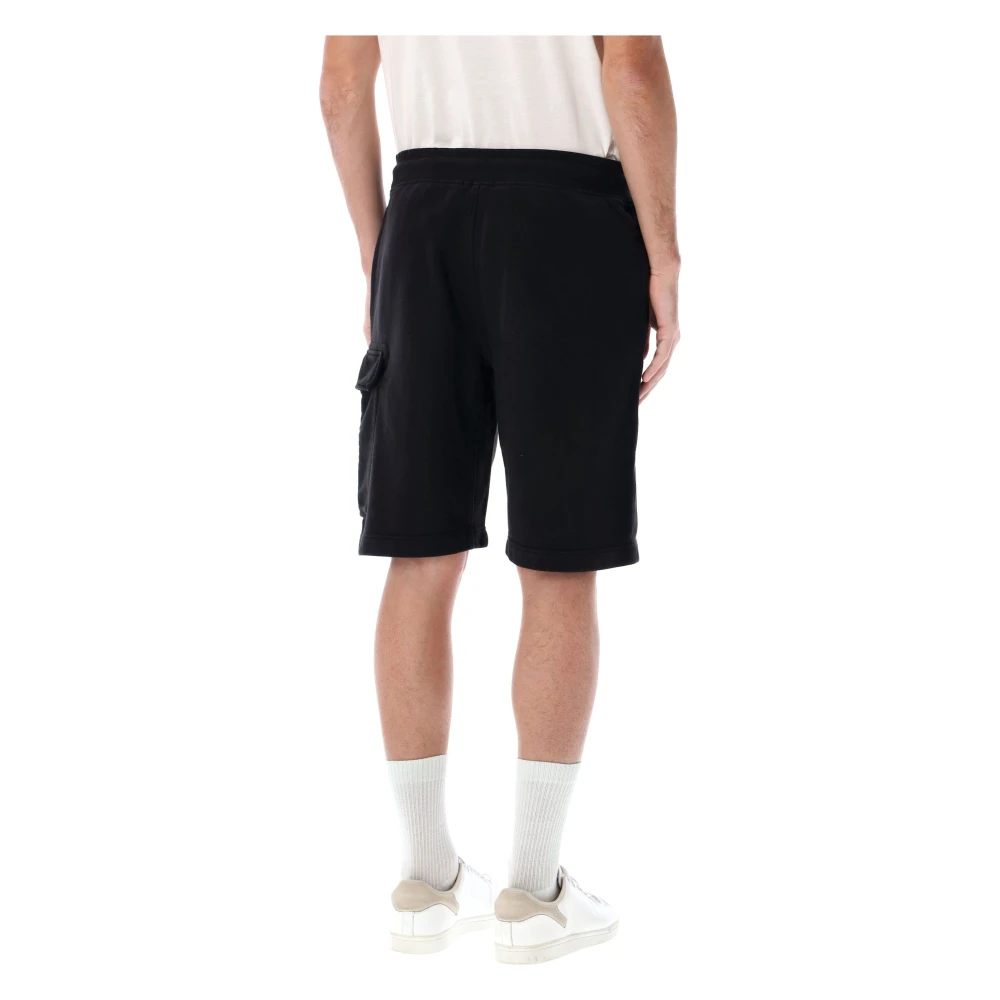 C.P. Company Diagonal Fleece Logo Shorts Black Heren