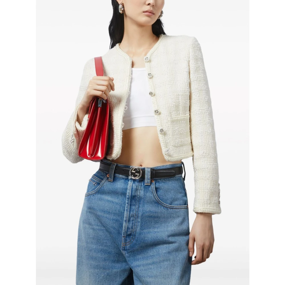 Gucci Witte Tweed Jas met Knopen White Dames