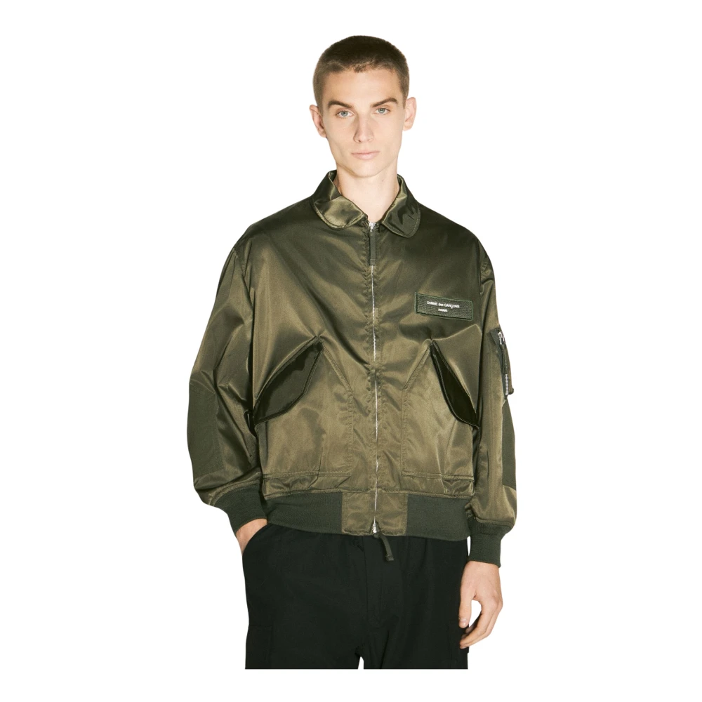 Comme des Garçons Glanzende Nylon Bomberjack Green Heren