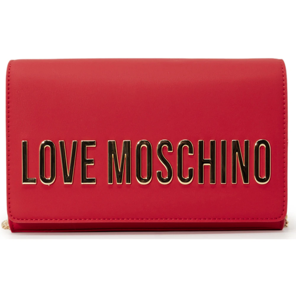 Love Moschino Rode Logo Schoudertas met Gouden Ketting Red Dames
