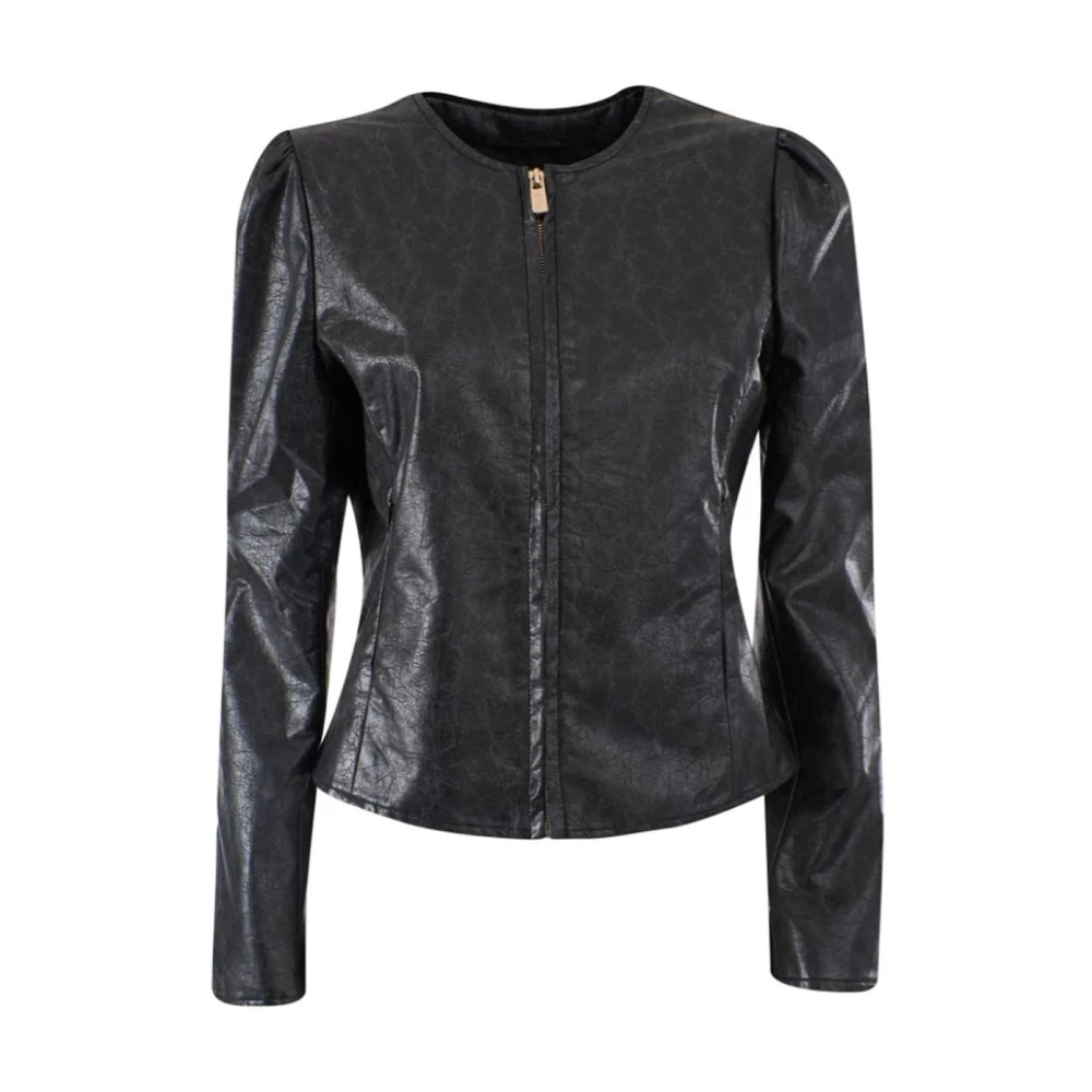 YES ZEE Stijlvolle Eco-Leren Jas met Ritssluiting Black Dames