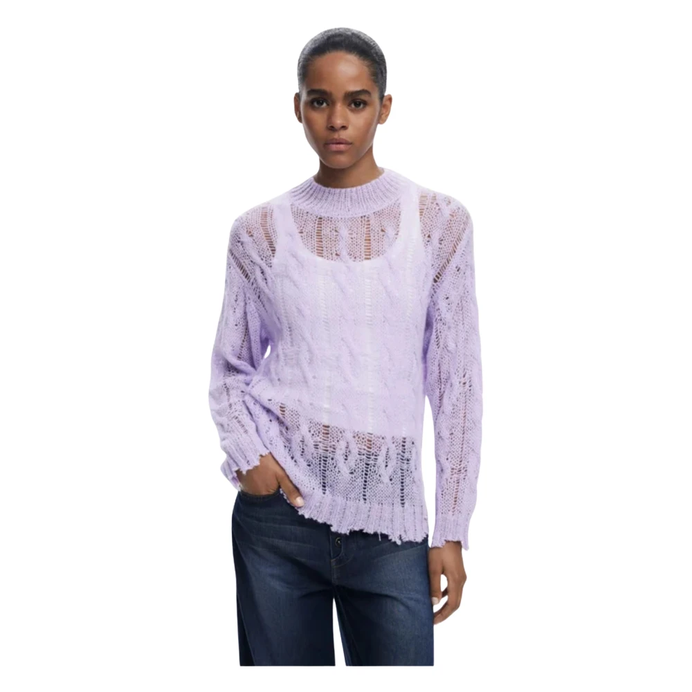 Desigual , Round-Neck Knitwear, Female, Purple, M, Knitwear