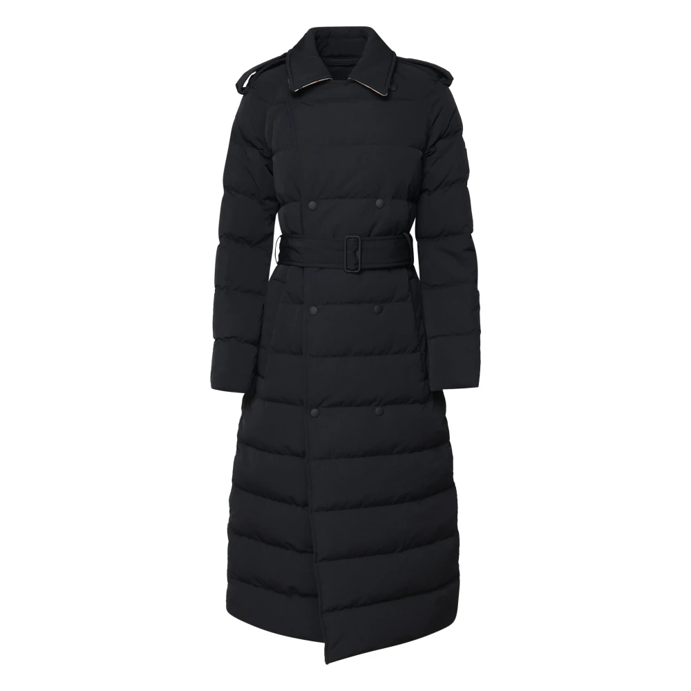 Burberry Zwarte dubbelrijdige jas met riem Black Dames