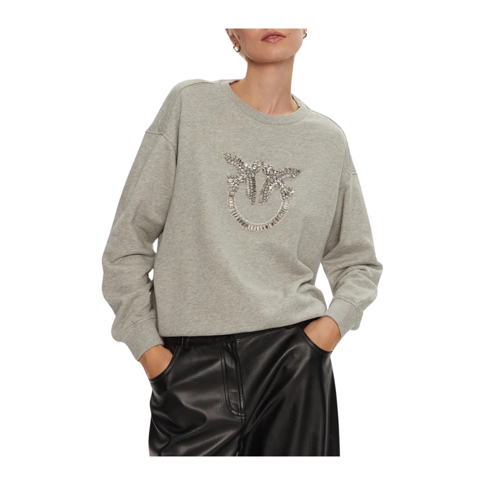 Pinko Vogels Logo Sweater Grijs Regen Gray Dames