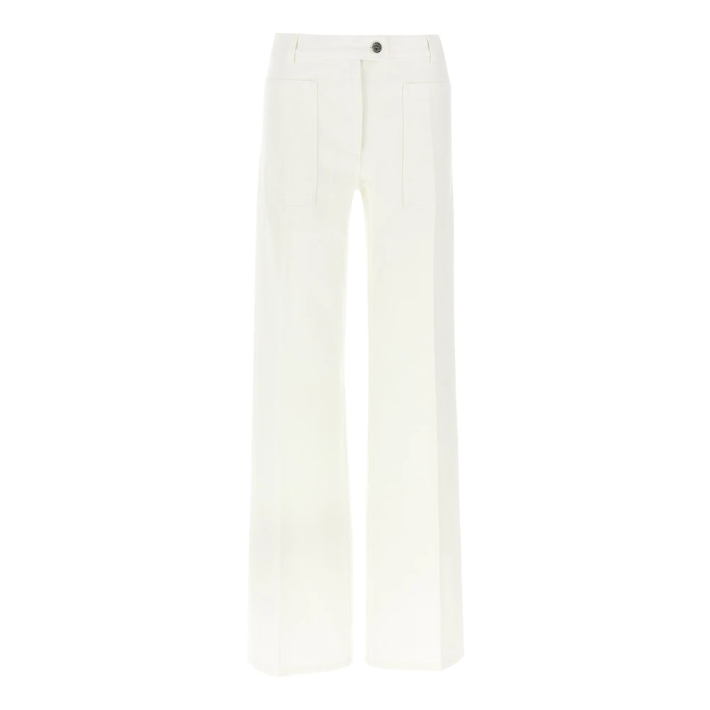 Ferragamo Women's White Wide Trousers, S, Straight Jeans